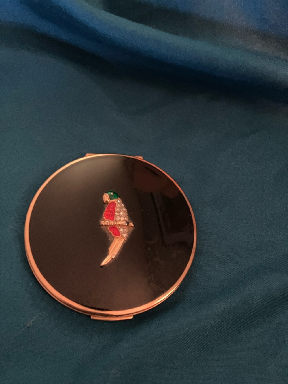 Black Compact Mirror with Parrot Accent